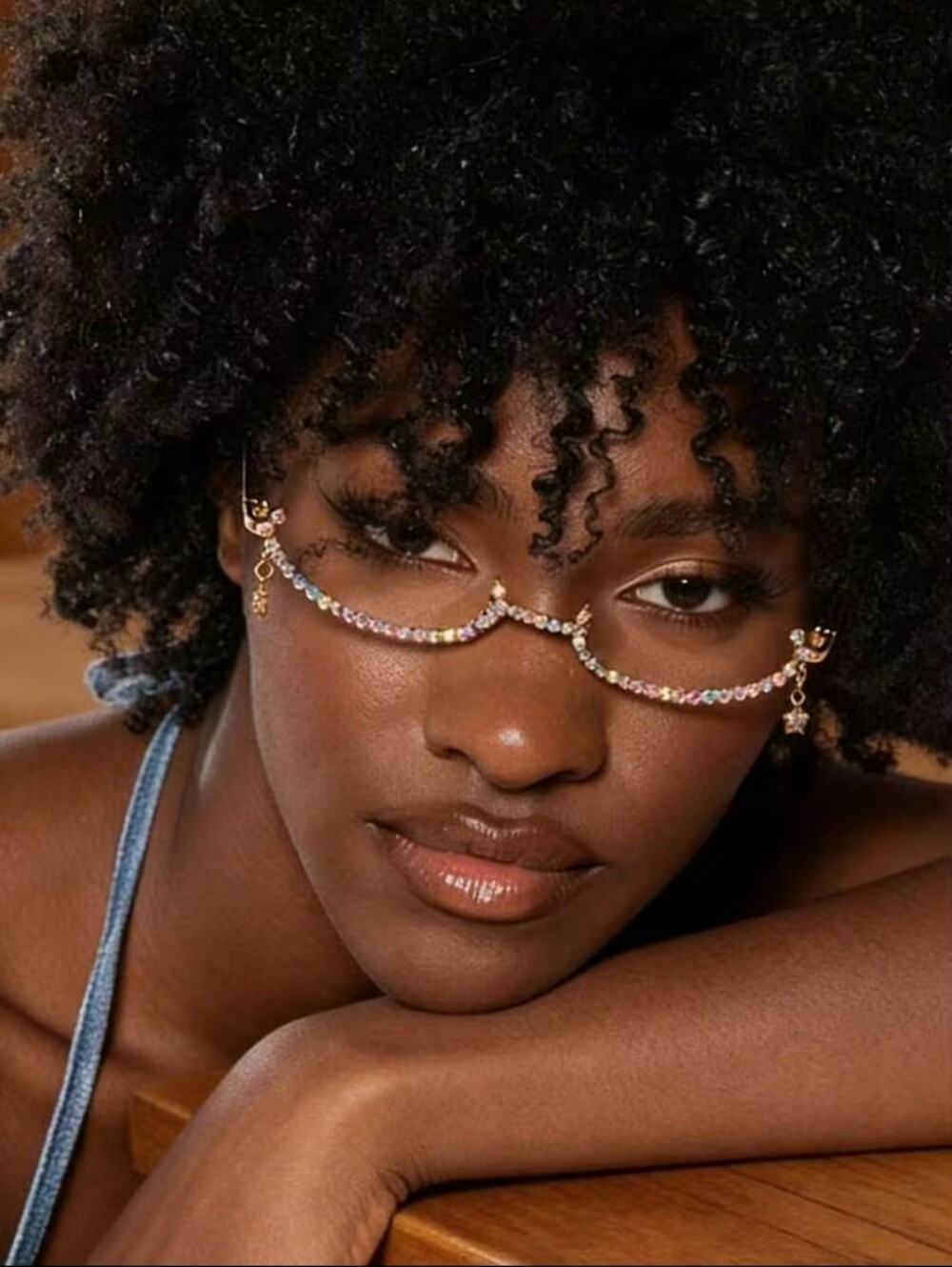 Multicolor Rhinestone Frameless Sunglass Chain - Elegant Accent